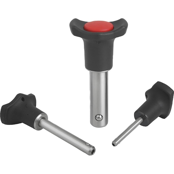Ball Lock Pin W Mushroom Grip, Form:B Plastic Collar, D1=5, L=15, L1=5, 9, L5=20, 9, Stainless Steel